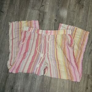 PJ SALVAGE Pink Yellow Striped Beachy Straightleg Trousers | Large